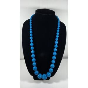 Vintage Textured Blue Plastic Graduated Beaded Necklace Spring Classic 28in